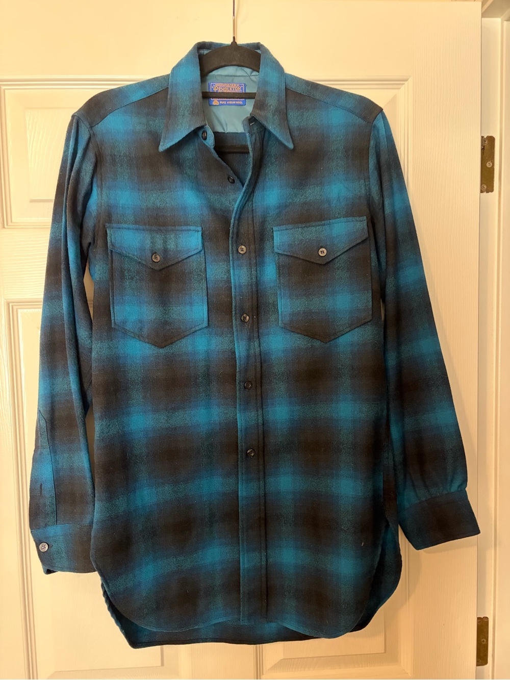 Vintage Pendleton Wool Board Shirt Men’s 14.5 Small Blue Black Plaid